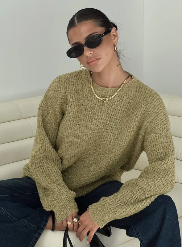 South End Knit Sweater Khaki sold by Princess Polly