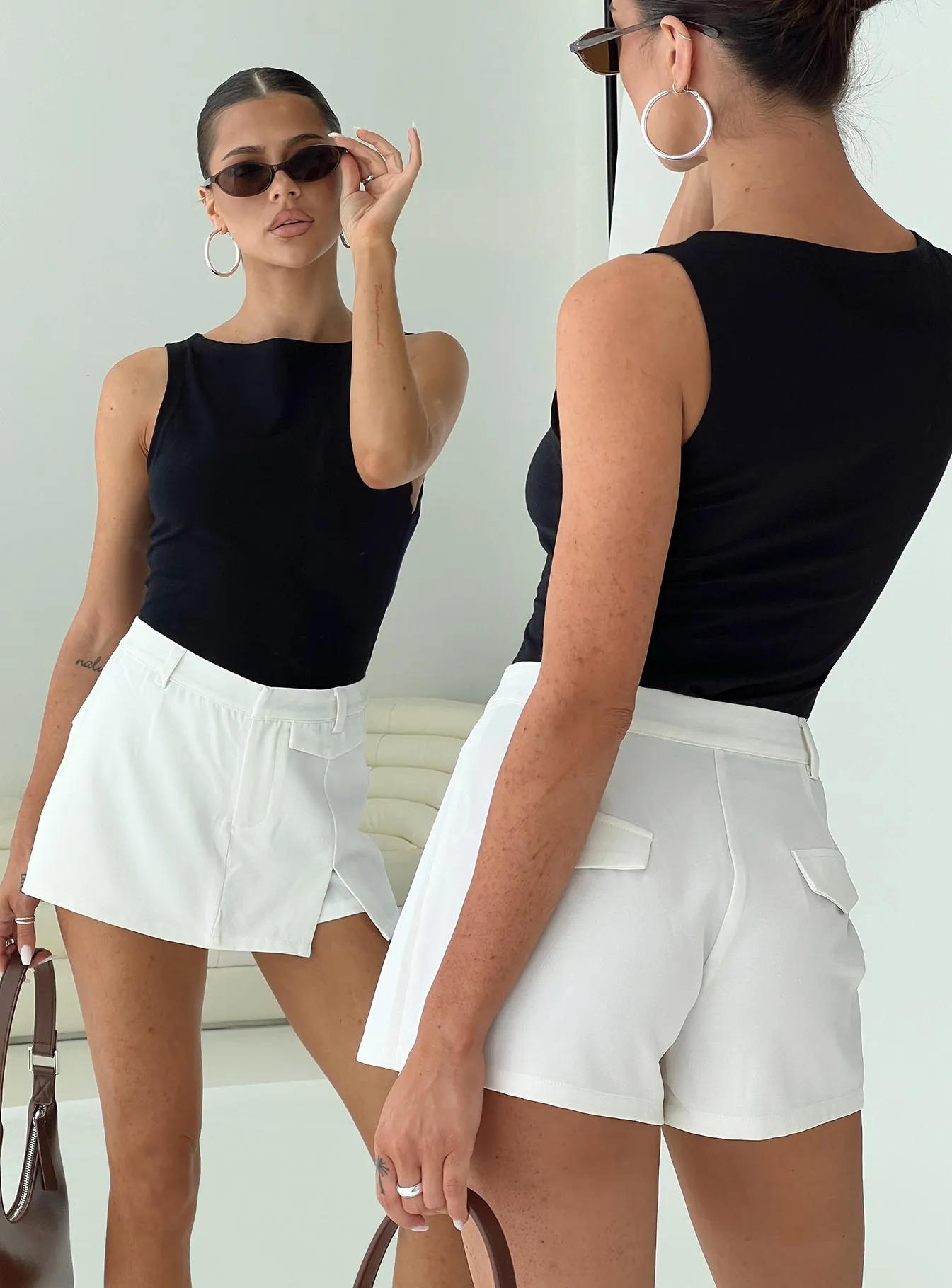 Deuce Split Skort White sold by Princess Polly