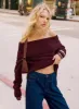 Parkley Boucle Off The Shoulder Sweater Burgundy sold by Princess Polly