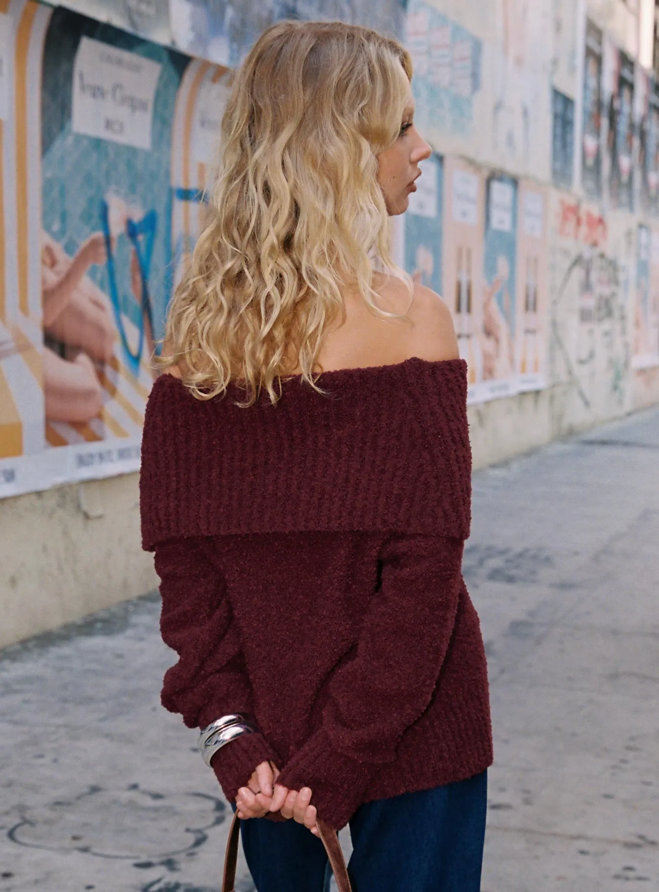 Parkley Boucle Off The Shoulder Sweater Burgundy sold by Princess Polly product image thumbnail 4
