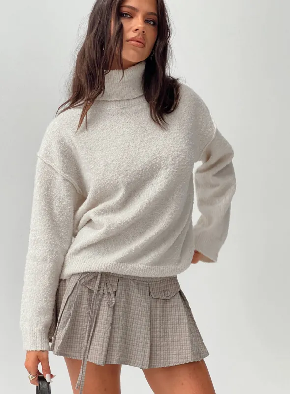 Finnien Boucle Turtleneck Sweater Cream sold by Princess Polly