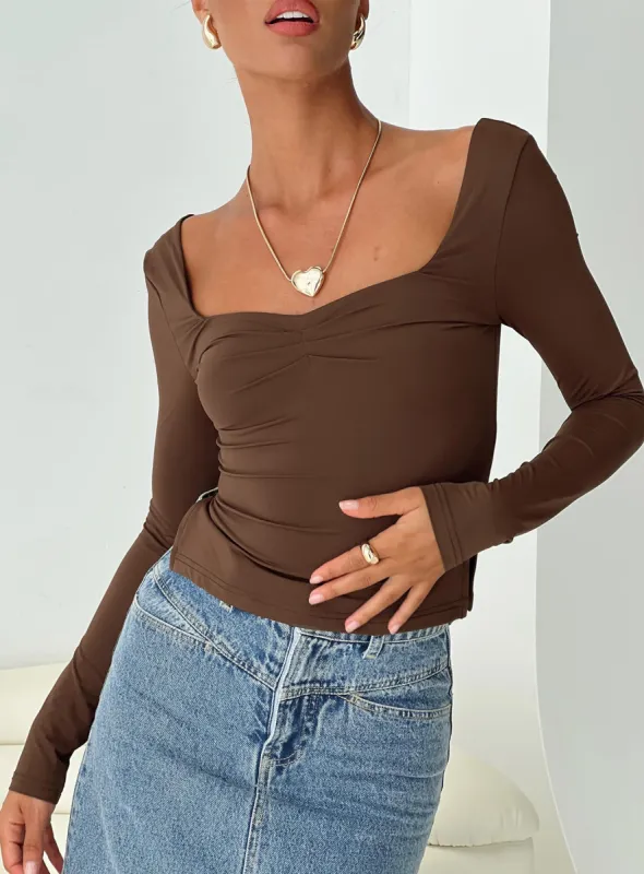 Rehna Long Sleeve Top Brown sold by Princess Polly