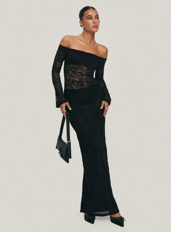 Pinot Grigio Long Sleeve Lace Maxi Dress Black sold by Princess Polly