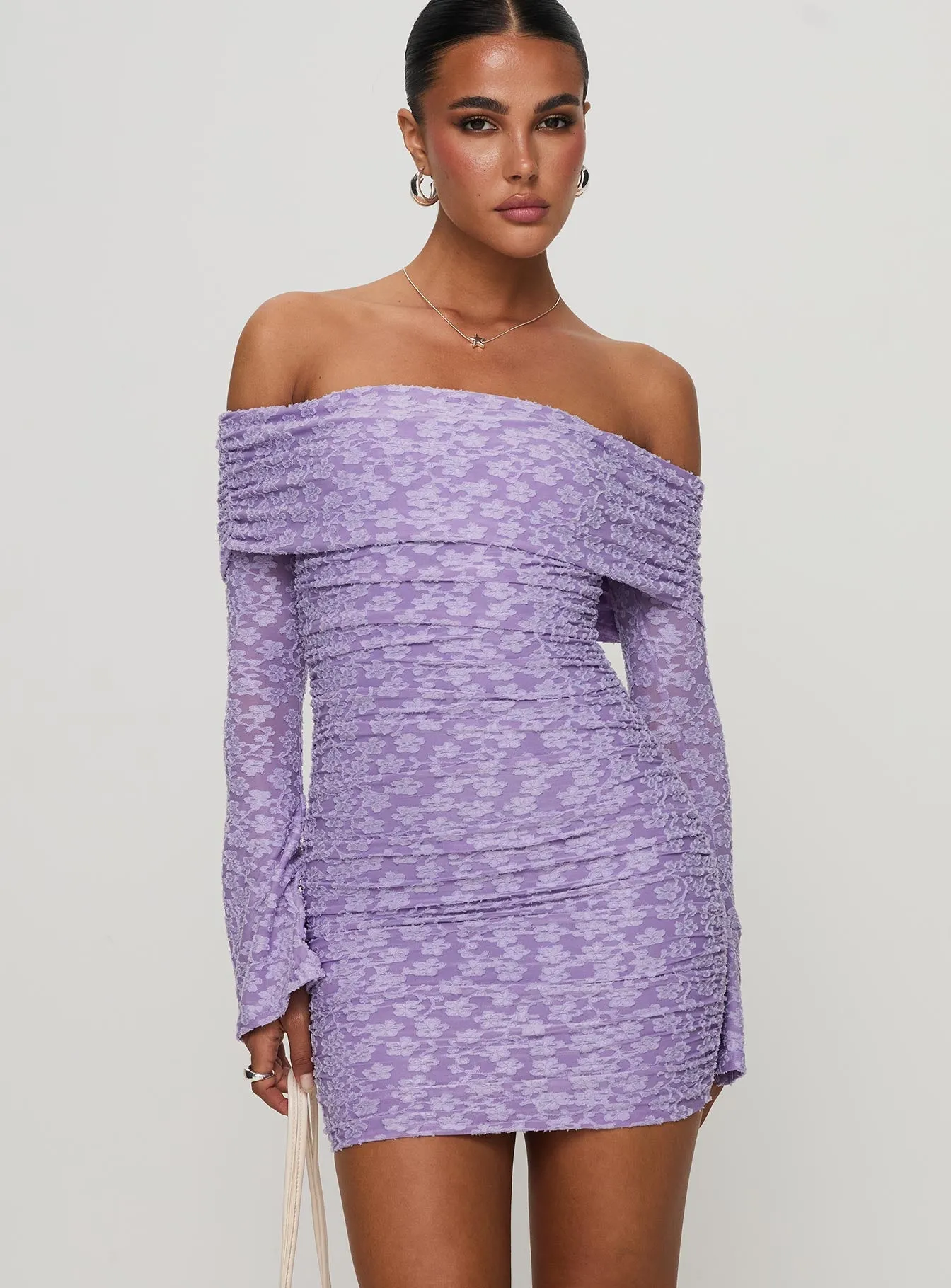 Intereste Long Sleeve Mini Dress Purple sold by Princess Polly