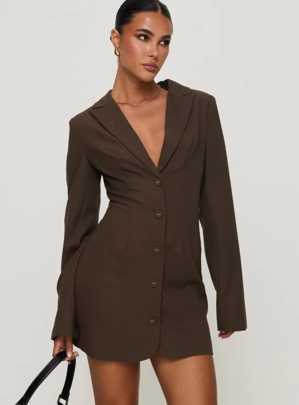 Dianah Blazer Mini Dress Brown sold by Princess Polly