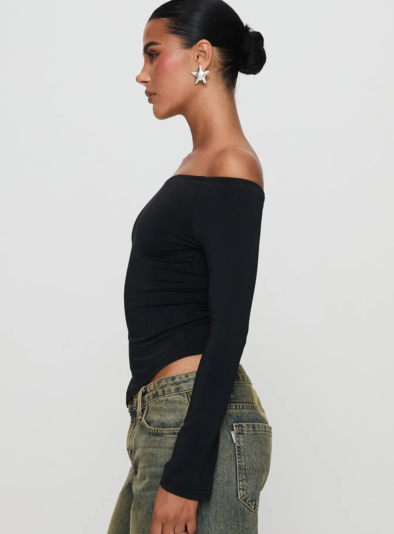 Endellion Off Shoulder Long Sleeve Top Black sold by Princess Polly product image thumbnail 4