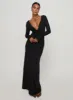 Lezure Plunge Long Sleeve Maxi Dress Black sold by Princess Polly
