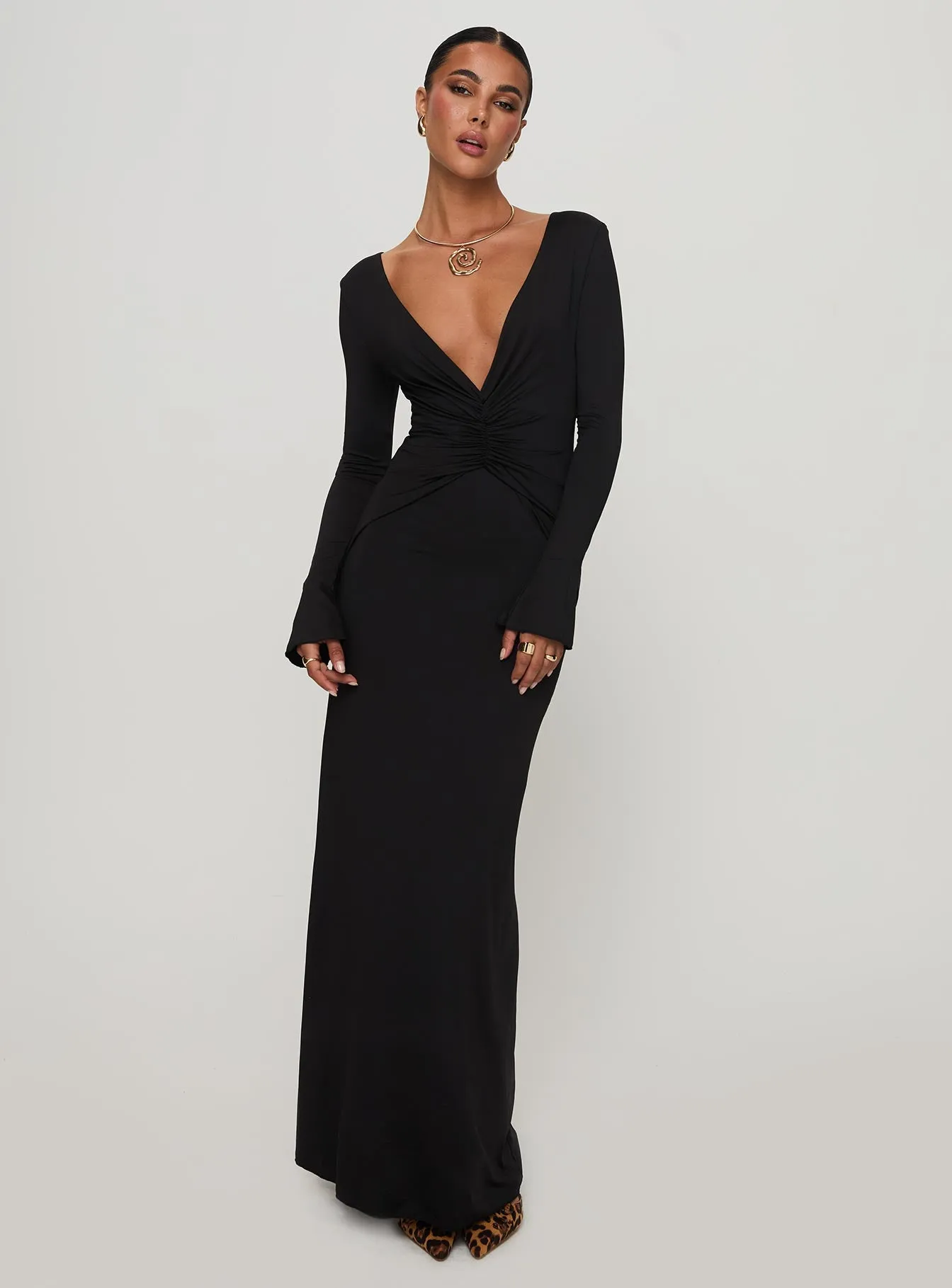 Lezure Plunge Long Sleeve Maxi Dress Black sold by Princess Polly product image thumbnail 3
