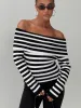 Danyel Off The Shoulder Sweater Black / White Stripe sold by Princess Polly