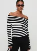 Danyel Off The Shoulder Sweater Black / White Stripe sold by Princess Polly