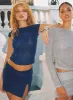 Flattered Shimmer Mini Skirt Navy sold by Princess Polly