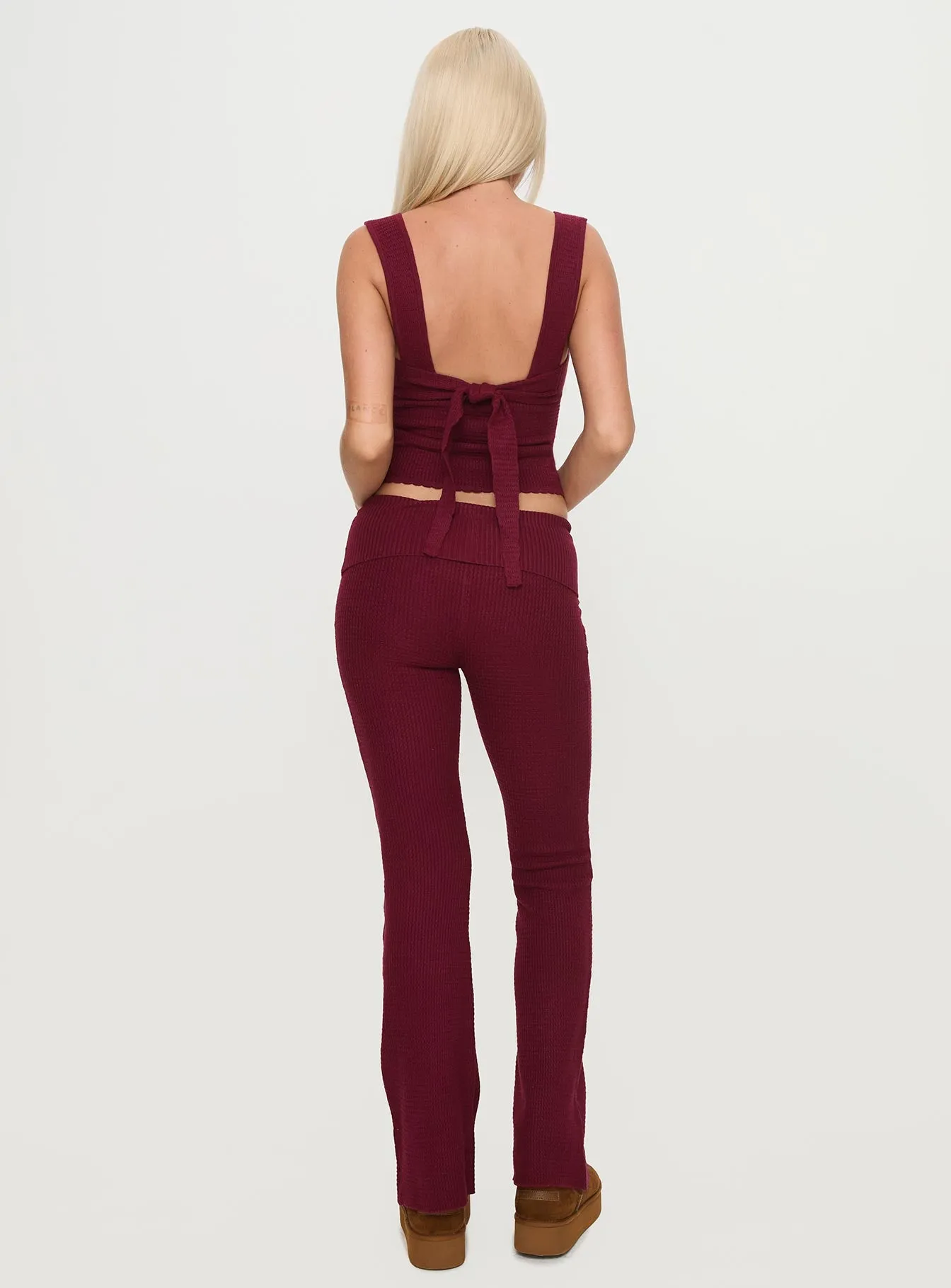 Closed Eyes Flared Pants Maroon sold by Princess Polly product image thumbnail 5