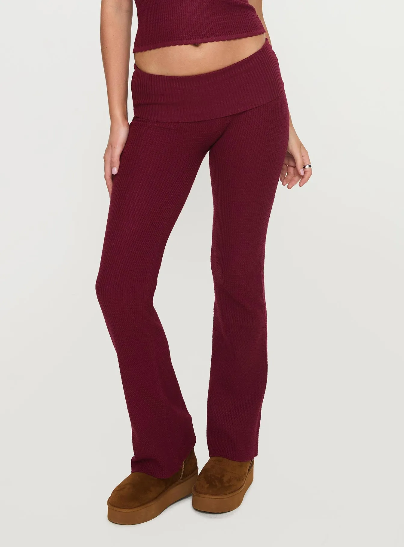 Closed Eyes Flared Pants Maroon sold by Princess Polly product image thumbnail 2