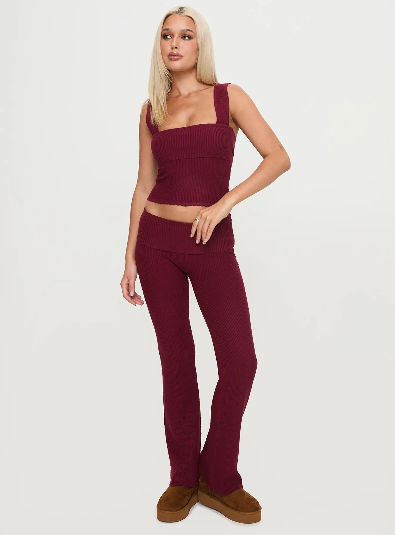 Closed Eyes Flared Pants Maroon sold by Princess Polly product image thumbnail 3