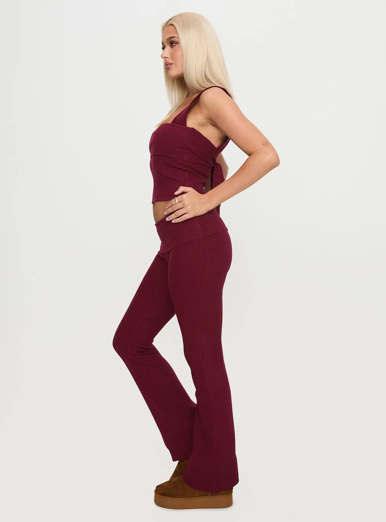 Closed Eyes Flared Pants Maroon sold by Princess Polly product image thumbnail 4