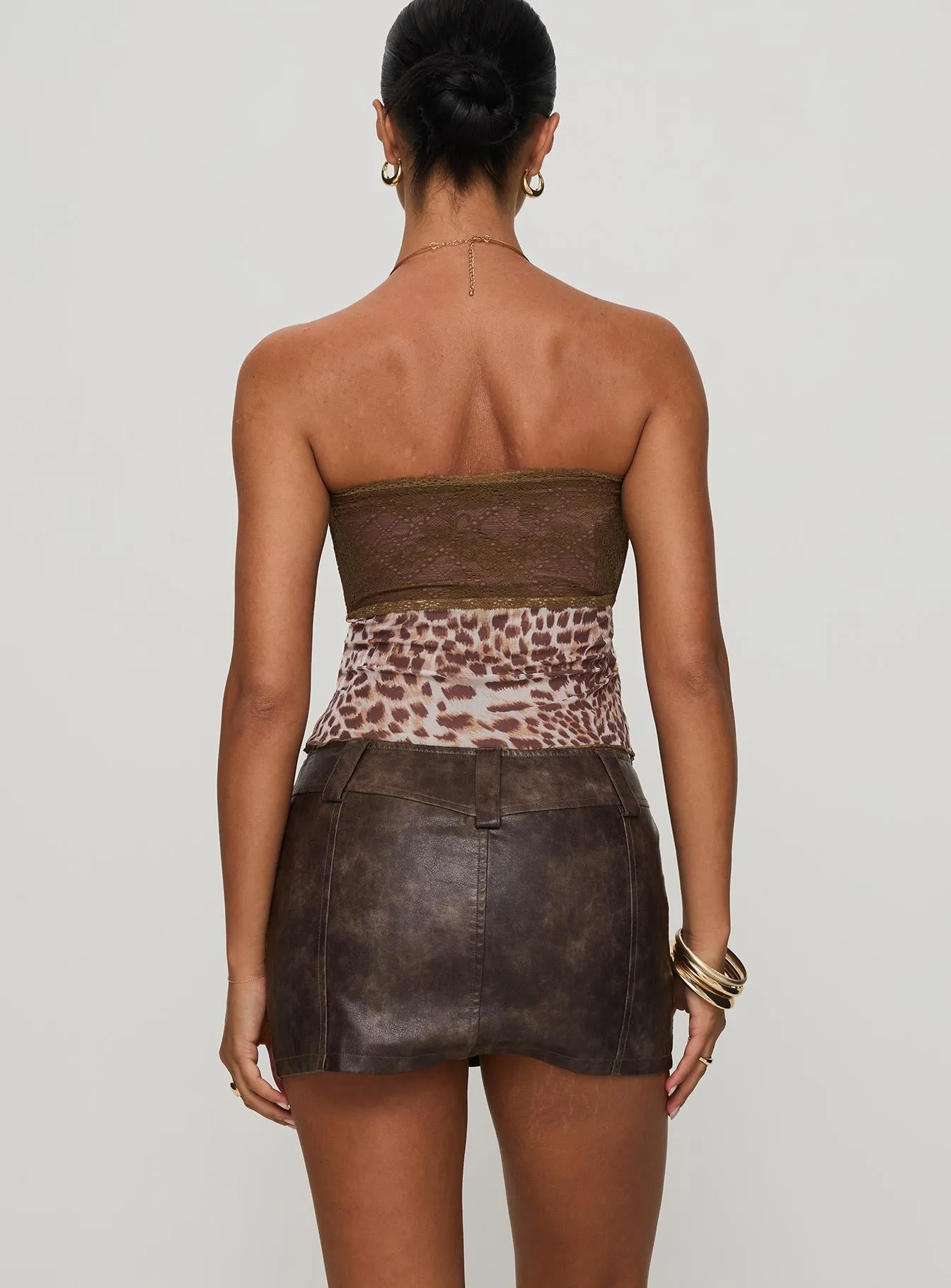 Anarchy Faux Leather Mini Skirt Brown sold by Princess Polly product image thumbnail 5