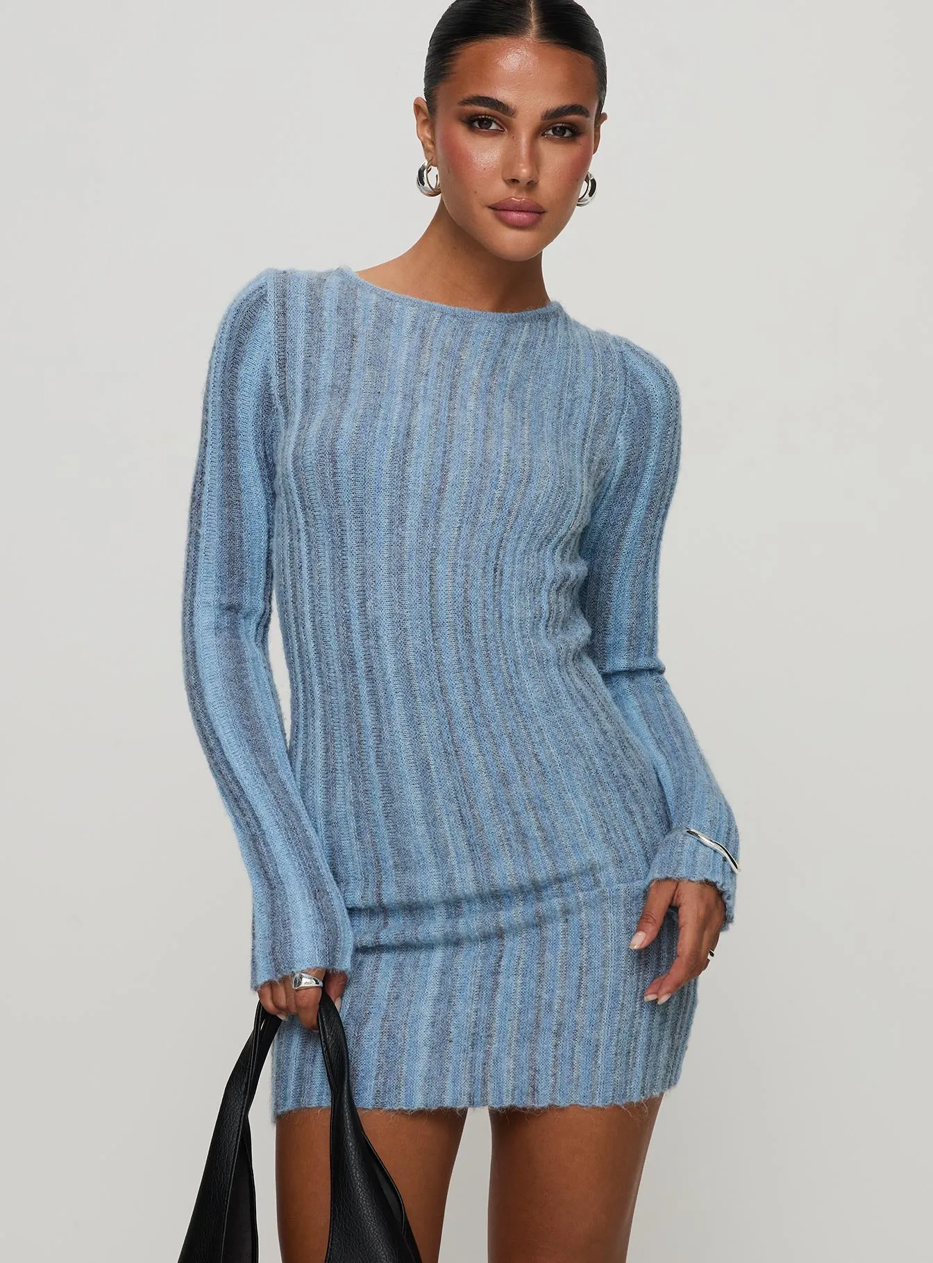 Postcodes Long Sleeve Mini Dress Blue sold by Princess Polly