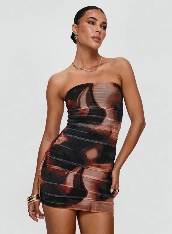 Kalena Mini Dress Brown Multi sold by Princess Polly