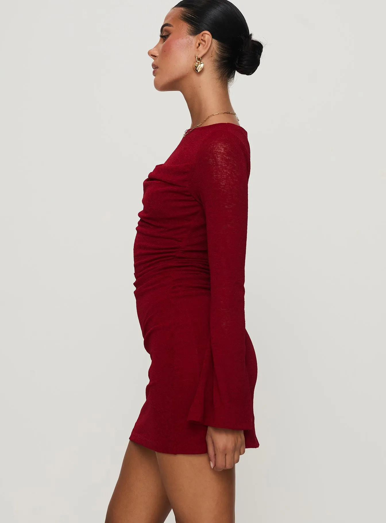 Epiphany Long Sleeve Mini Dress Burgundy sold by Princess Polly product image thumbnail 3