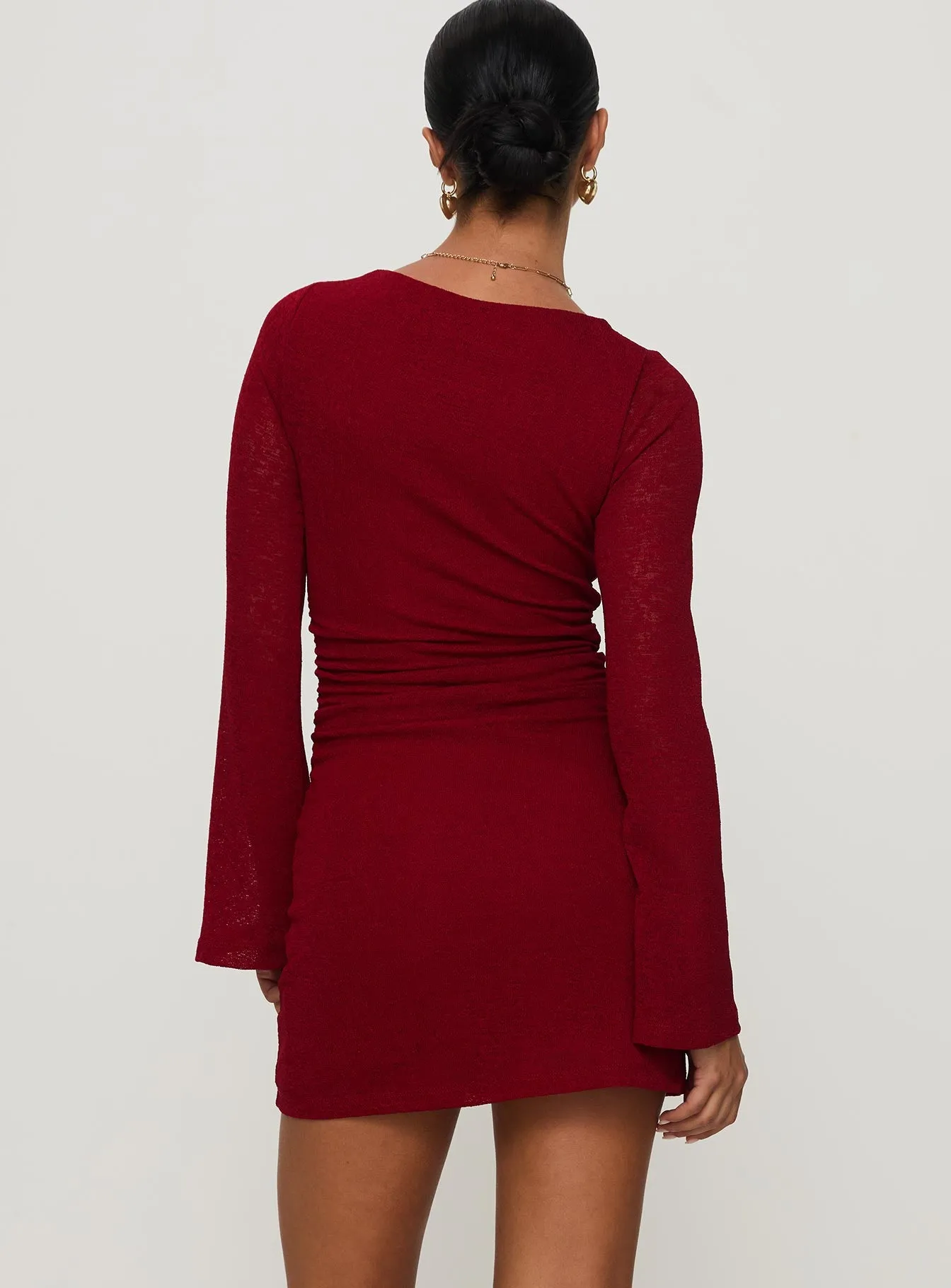 Epiphany Long Sleeve Mini Dress Burgundy sold by Princess Polly product image thumbnail 4