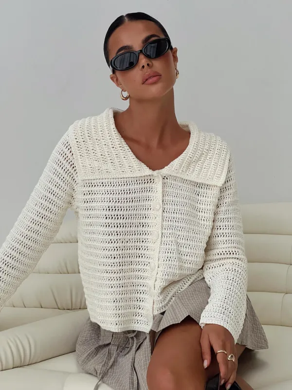 Tuscon Crochet Sweater White sold by Princess Polly