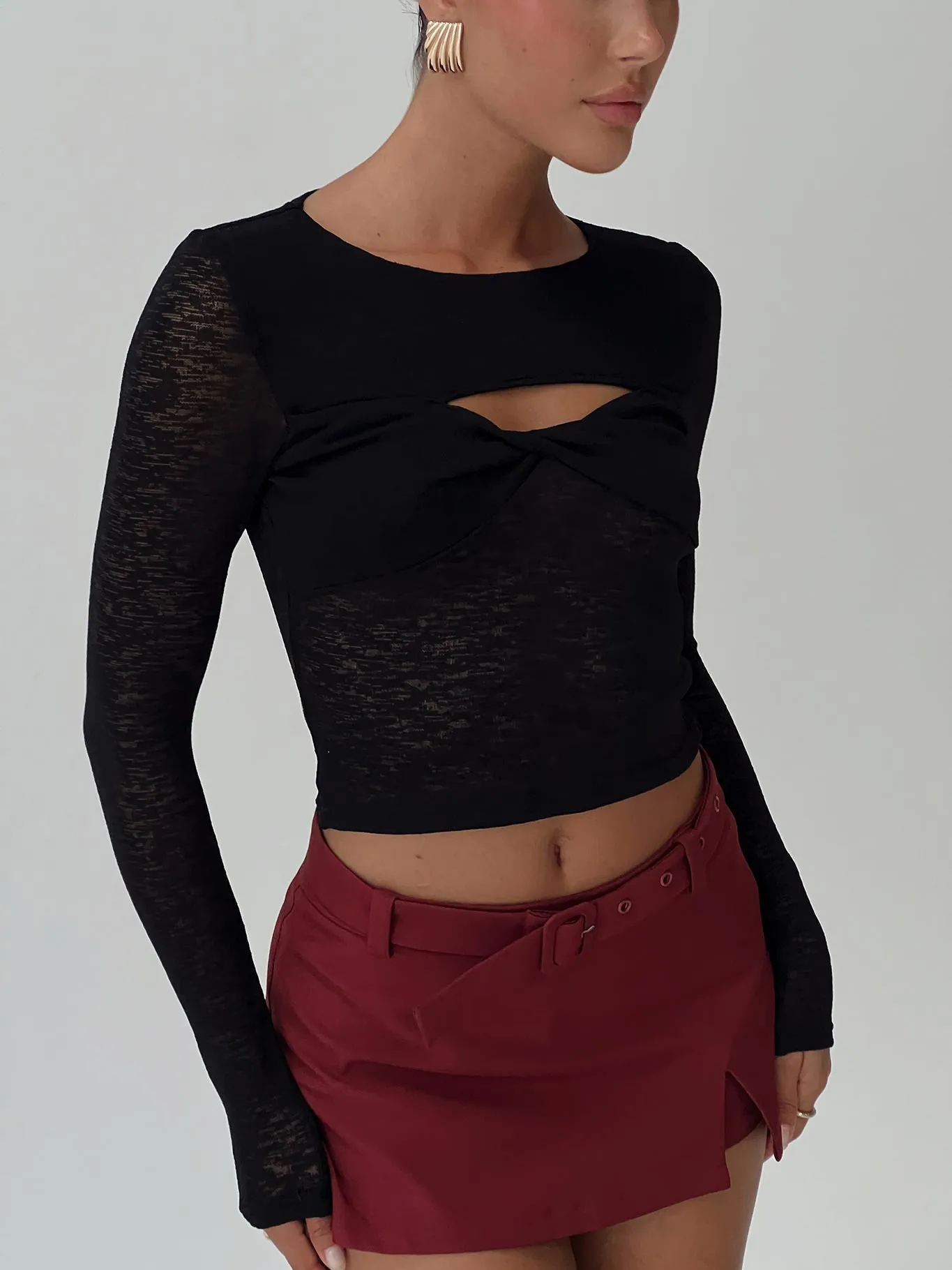 Sandrine Twist Long Sleeve Top Black sold by Princess Polly