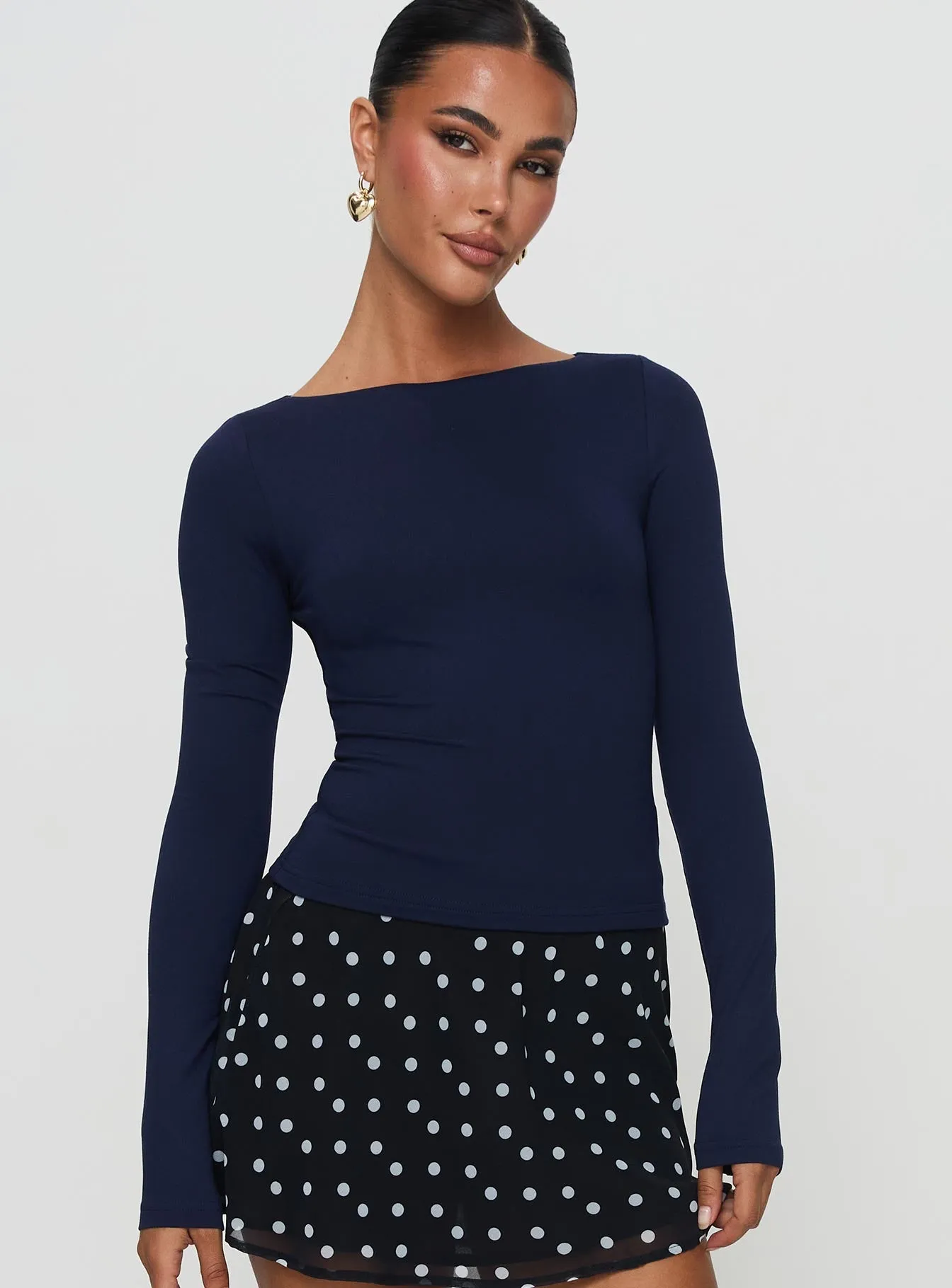 Nikoli Long Sleeve Top Navy sold by Princess Polly