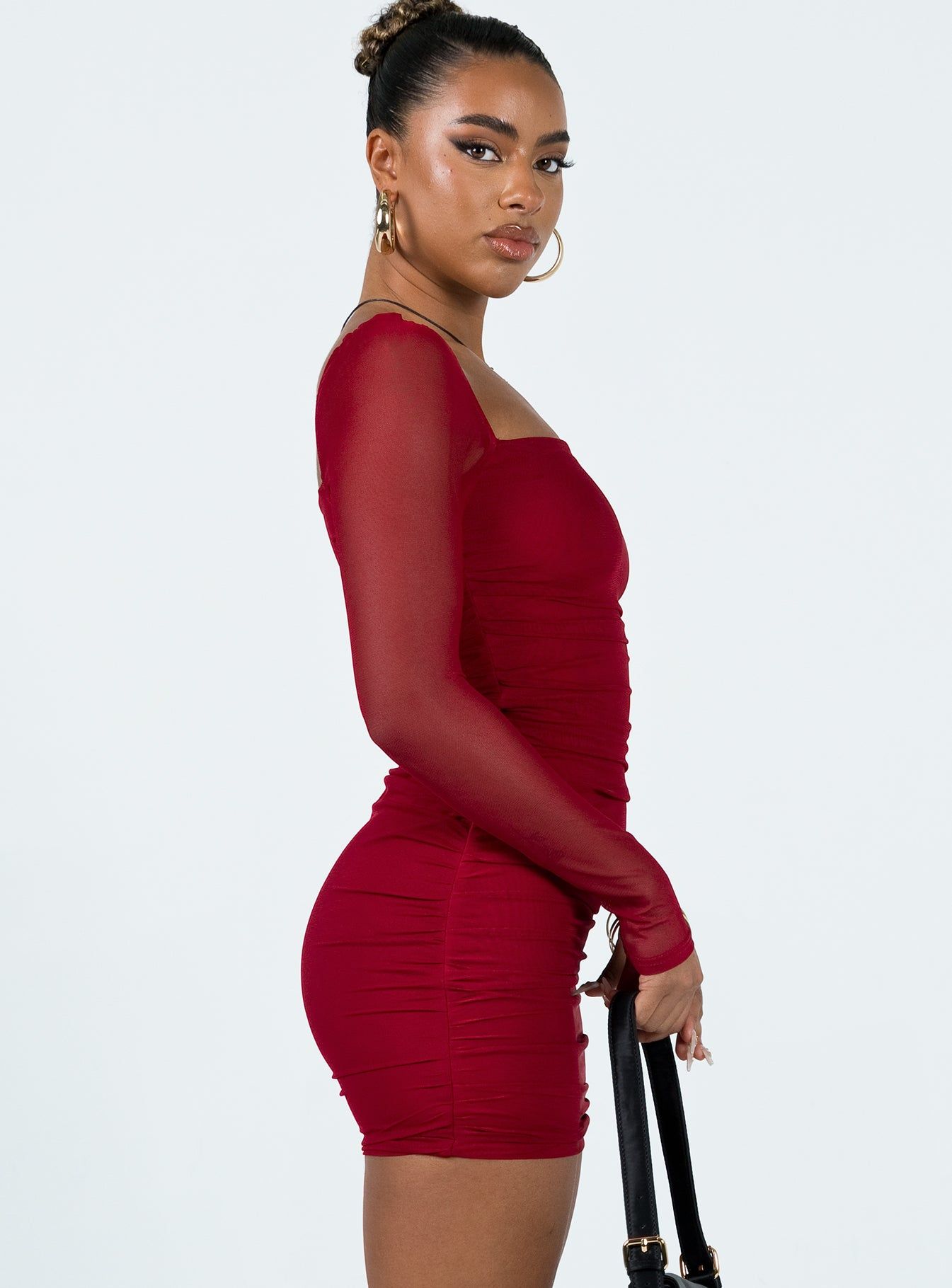 Charvi Long Sleeve Mini Dress Burgundy sold by Princess Polly product image thumbnail 3