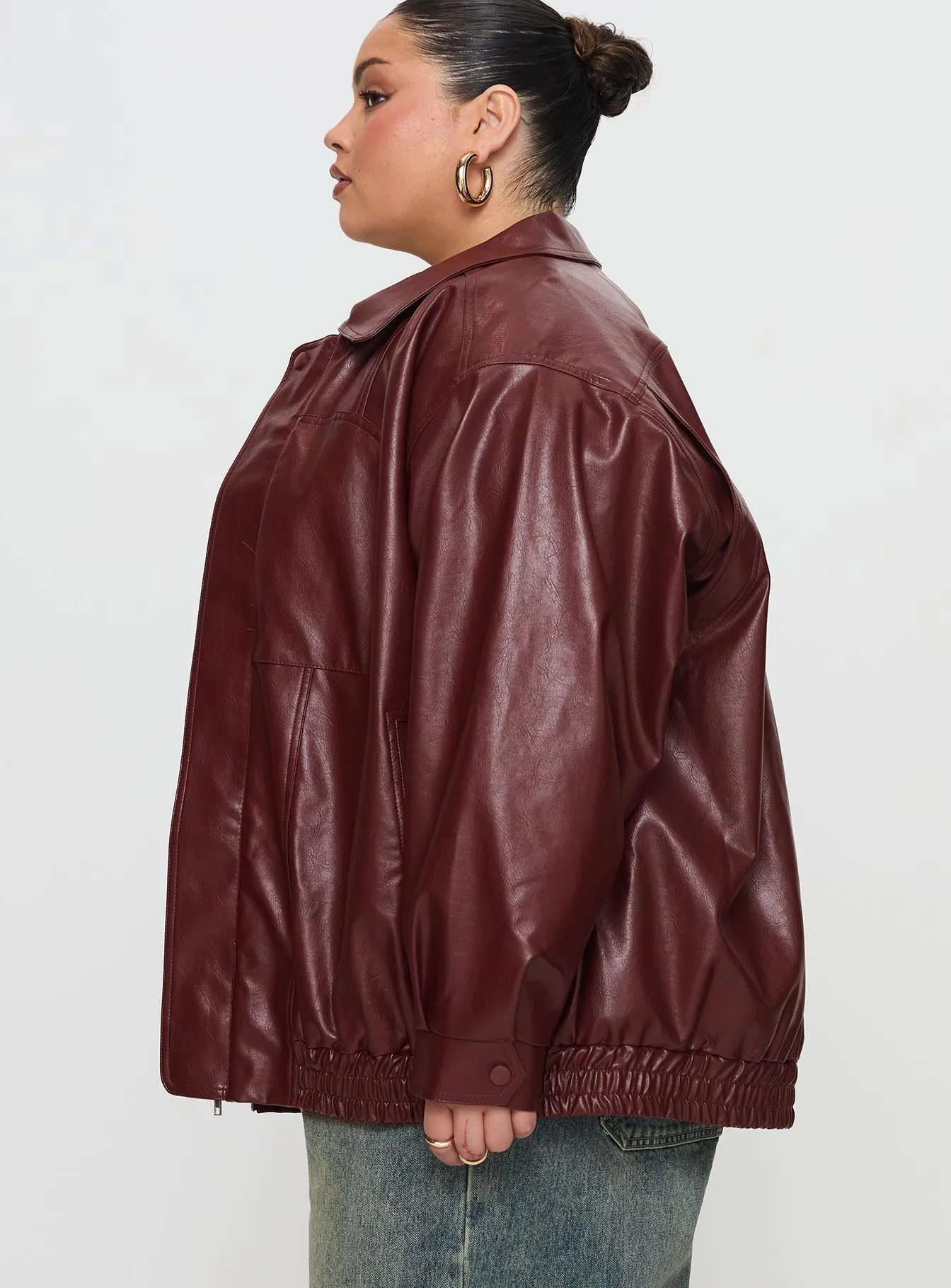 Devija Faux Leather Jacket Burgundy Curve sold by Princess Polly product image thumbnail 4
