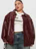 Devija Faux Leather Jacket Burgundy Curve sold by Princess Polly