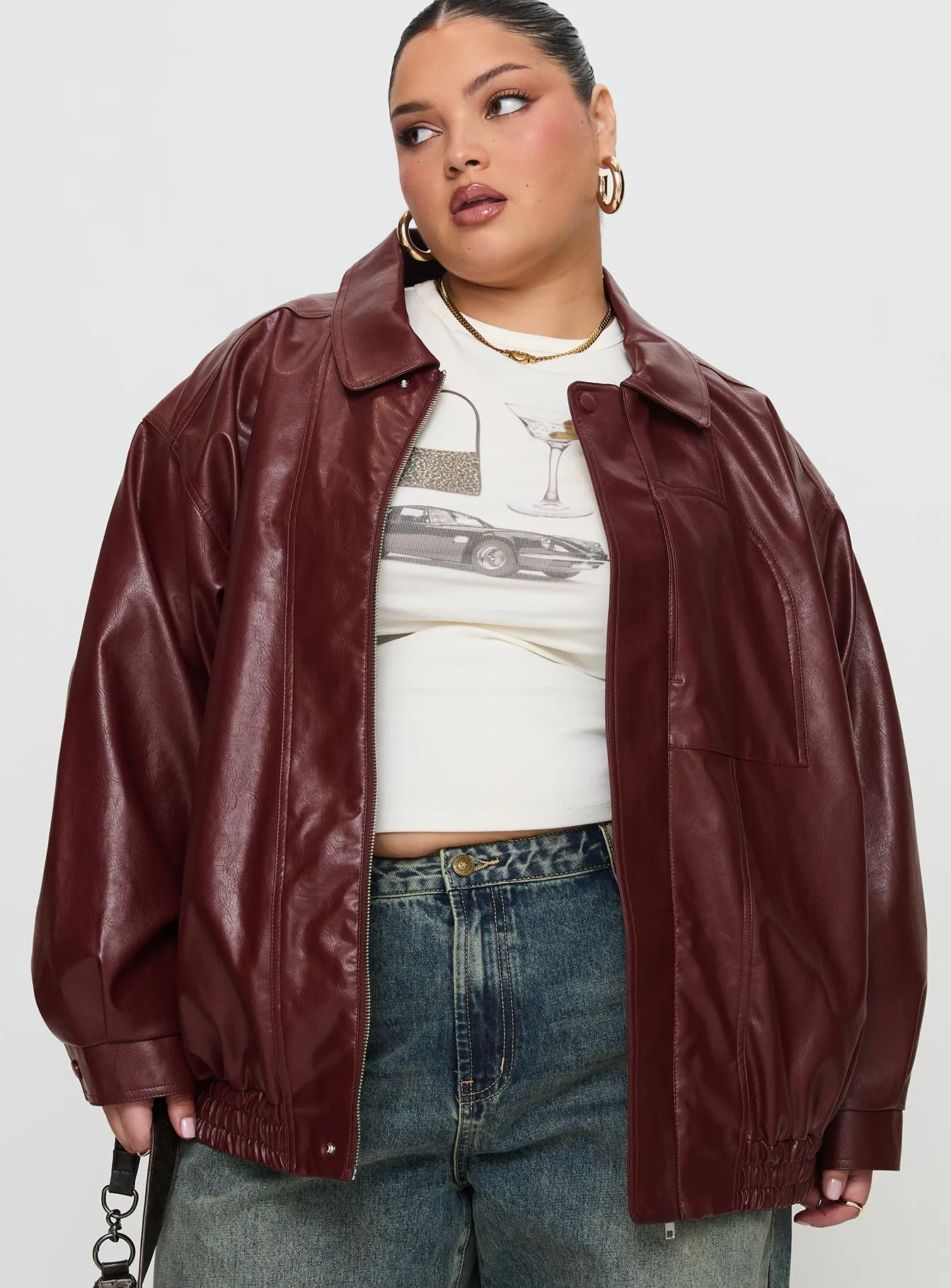 Devija Faux Leather Jacket Burgundy Curve sold by Princess Polly product image thumbnail 2