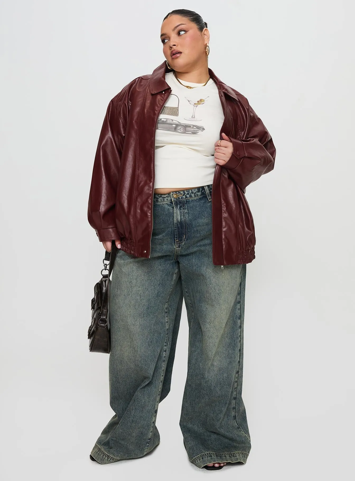 Devija Faux Leather Jacket Burgundy Curve sold by Princess Polly product image thumbnail 3