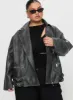 Magnets Faux Leather Jacket Washed Charcoal Curve sold by Princess Polly