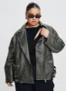 Magnets Faux Leather Jacket Washed Charcoal Curve sold by Princess Polly