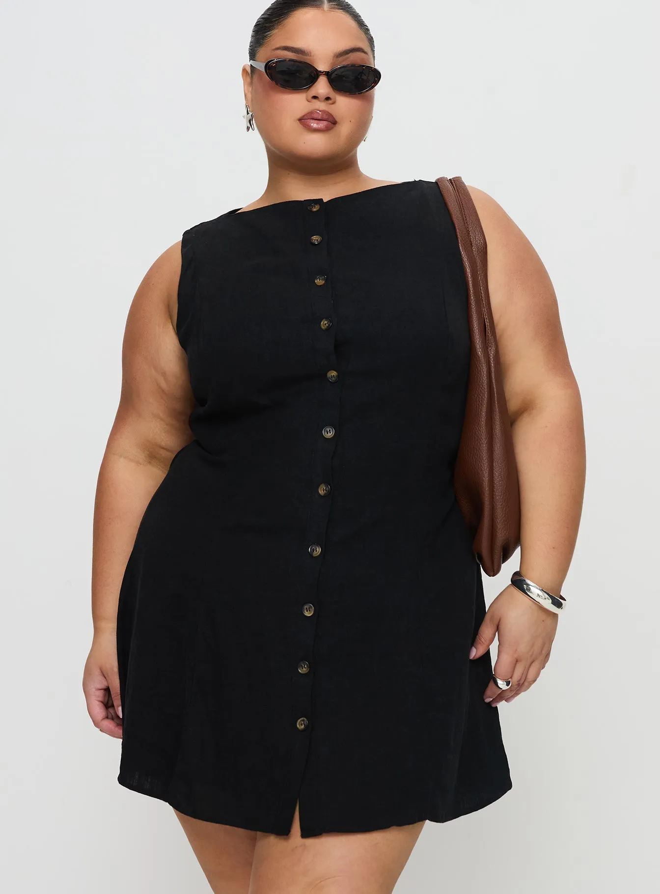 Dollie Linen Mini Dress Black Curve sold by Princess Polly product image thumbnail 2