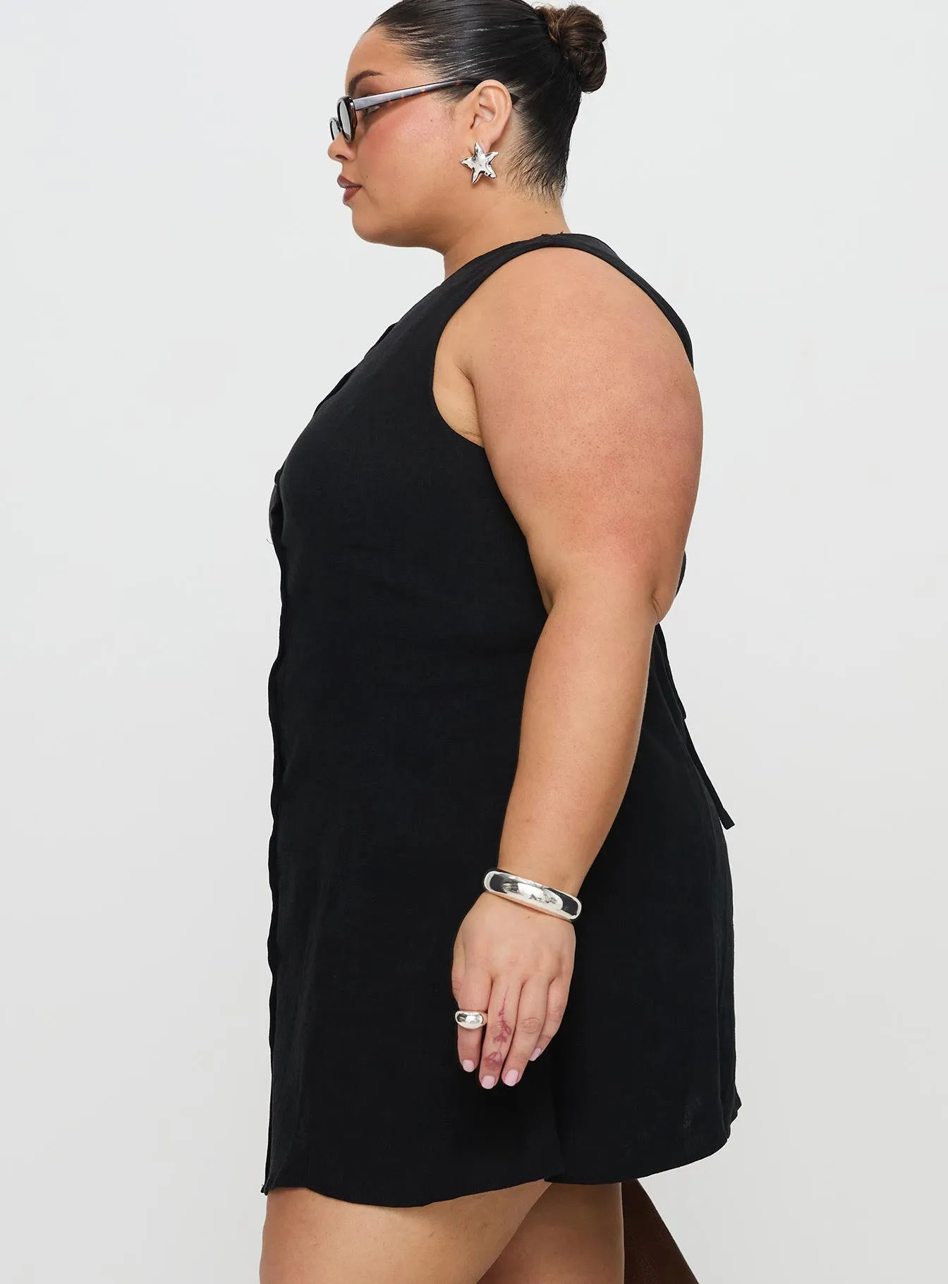 Dollie Linen Mini Dress Black Curve sold by Princess Polly product image thumbnail 4