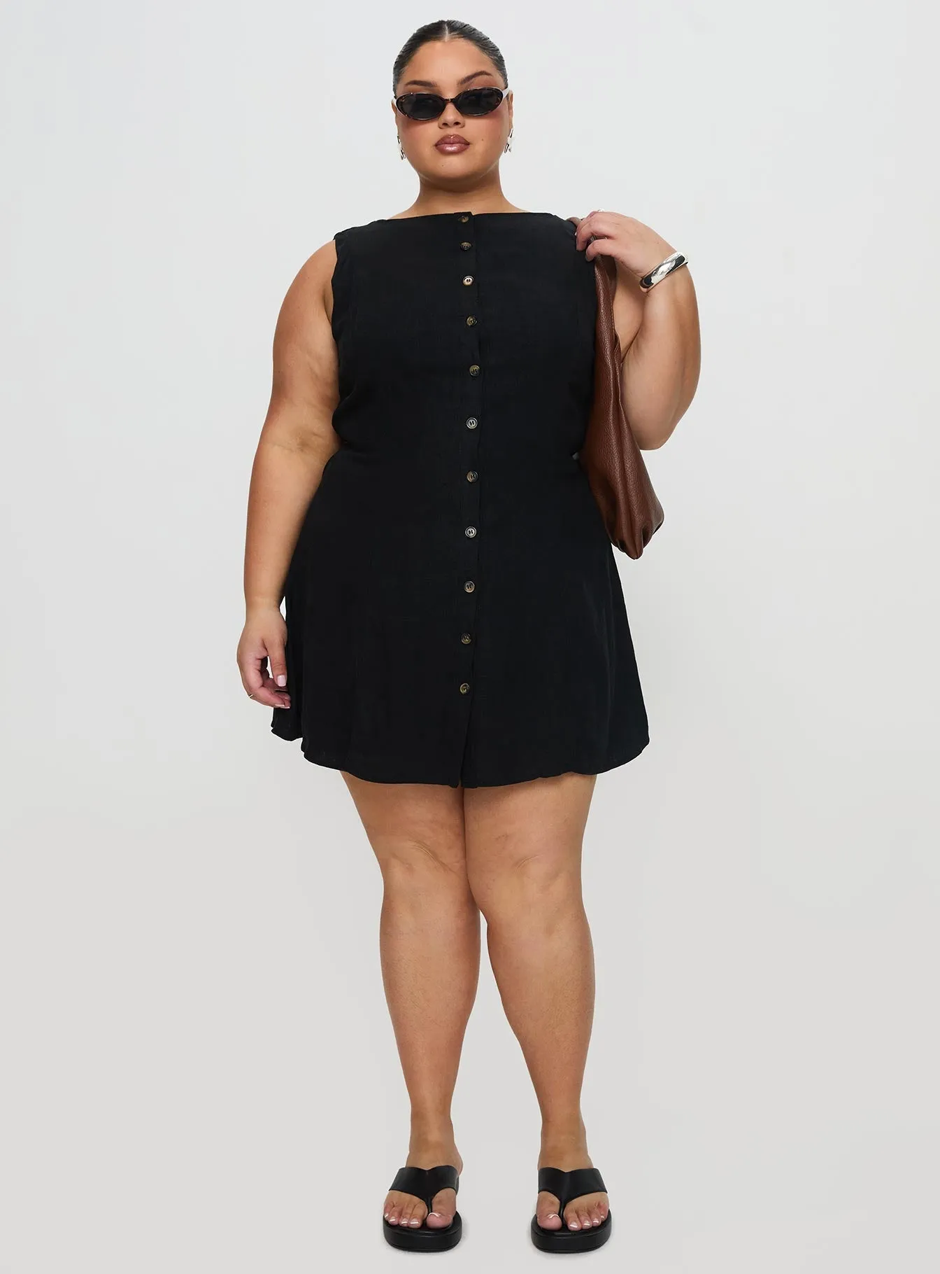 Dollie Linen Mini Dress Black Curve sold by Princess Polly product image thumbnail 3
