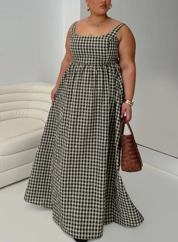 Cartmel Check Maxi Dress Black / Cream Curve sold by Princess Polly