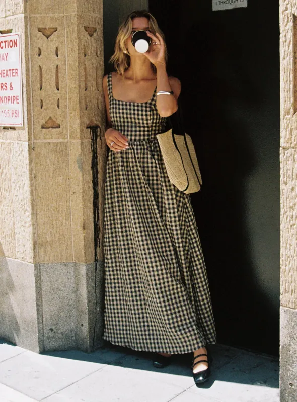 Cartmel Check Maxi Dress Black / Cream Tall sold by Princess Polly