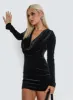 Compulsion Plunge Velvet Mini Dress Black sold by Princess Polly