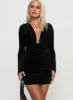 Compulsion Plunge Velvet Mini Dress Black sold by Princess Polly