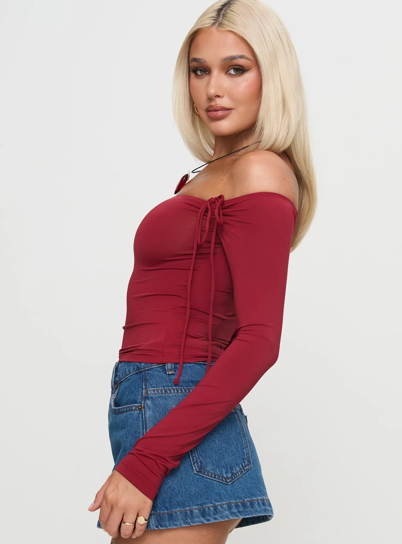 Where You At Off Shoulder Long Sleeve Top Red sold by Princess Polly product image thumbnail 3
