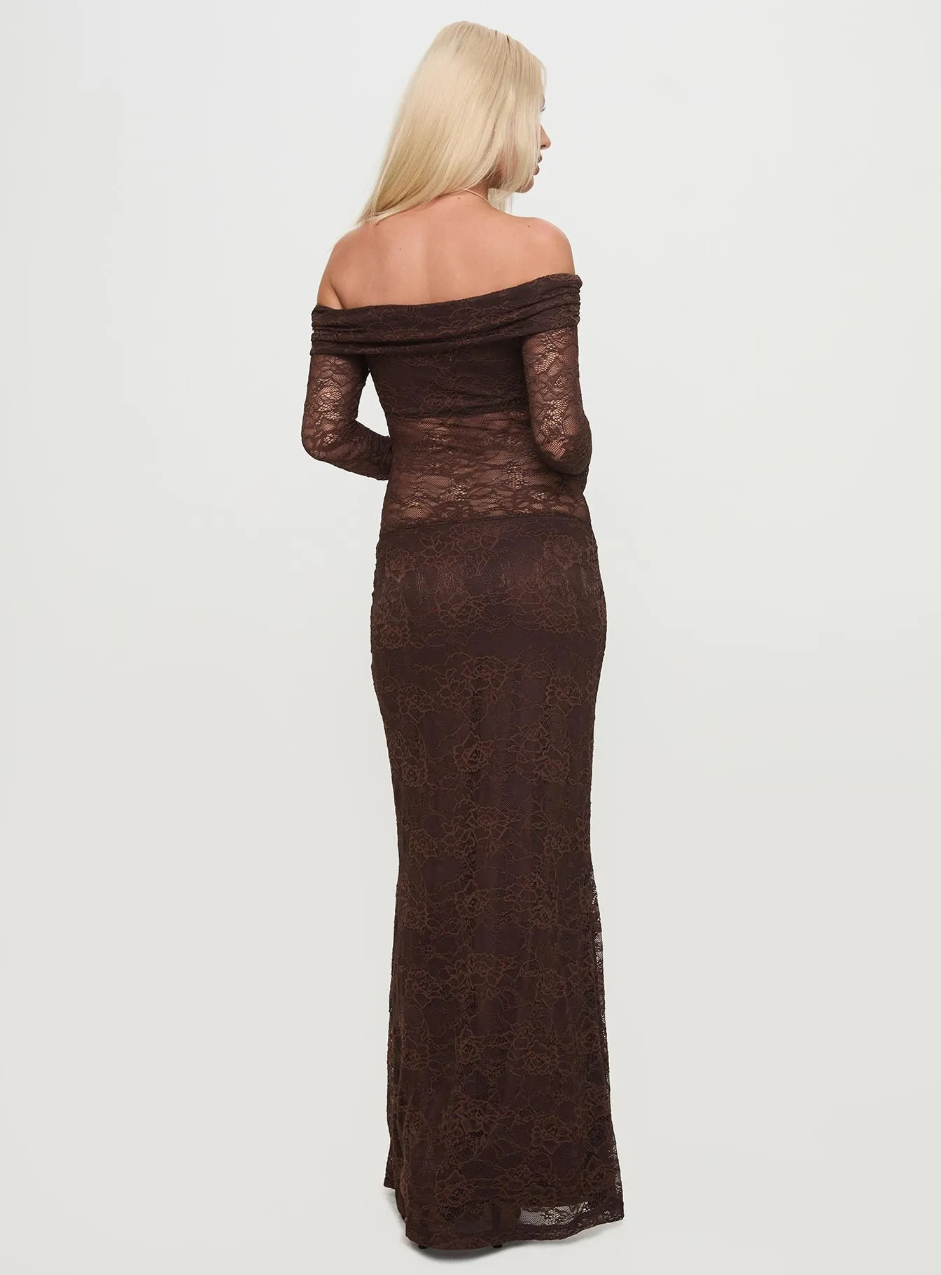 Make Your Mark Off Shoulder Maxi Dress Chocolate sold by Princess Polly product image thumbnail 4