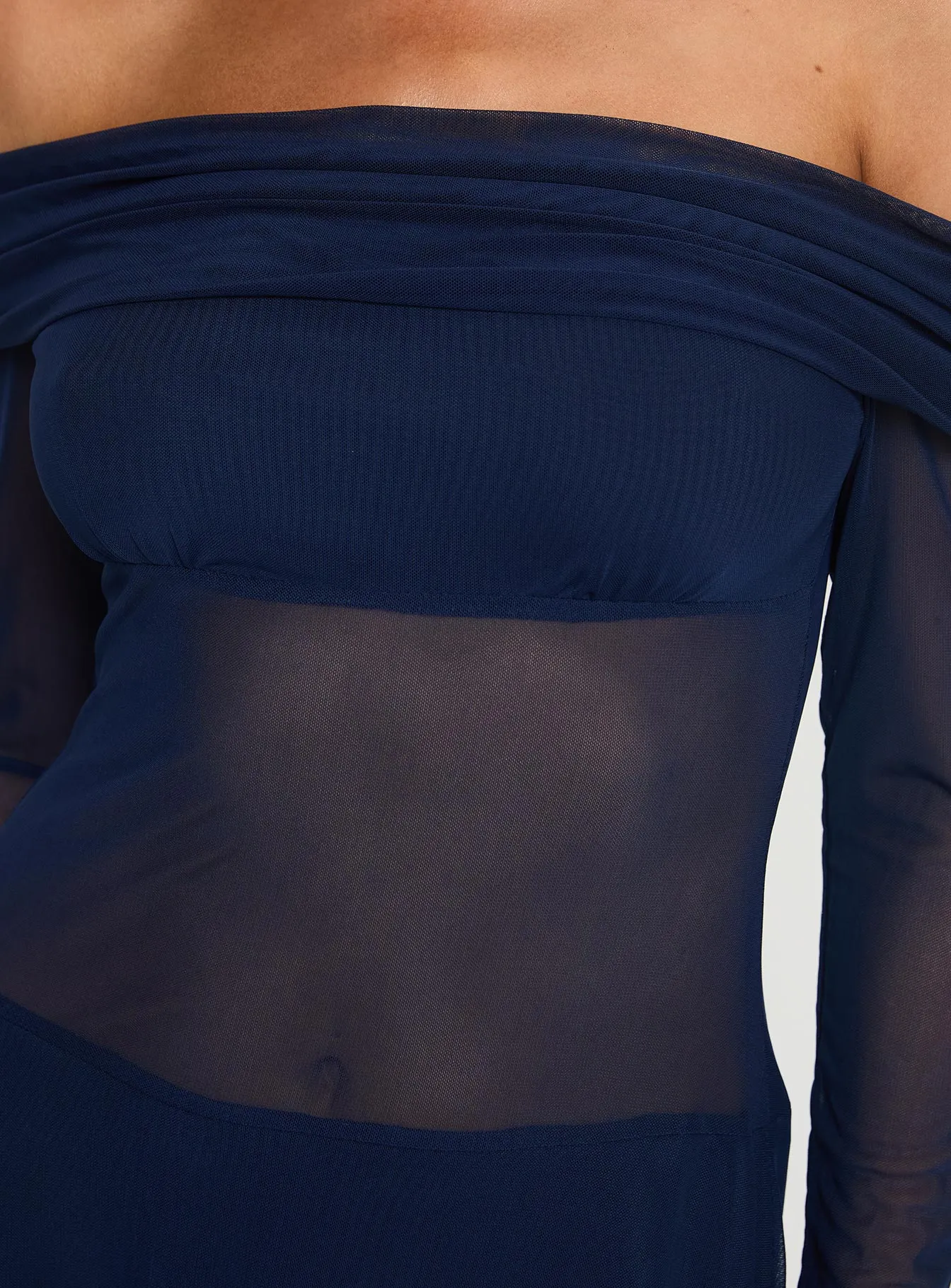 Virtues Long Sleeve Sheer Mini Dress Navy sold by Princess Polly product image thumbnail 5