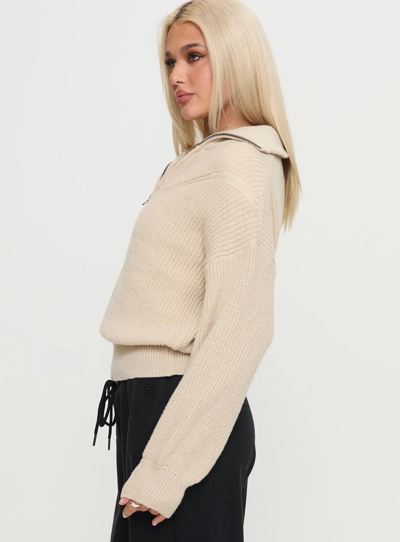 Fireheart Zip Through Knit Sweater Beige sold by Princess Polly product image thumbnail 3