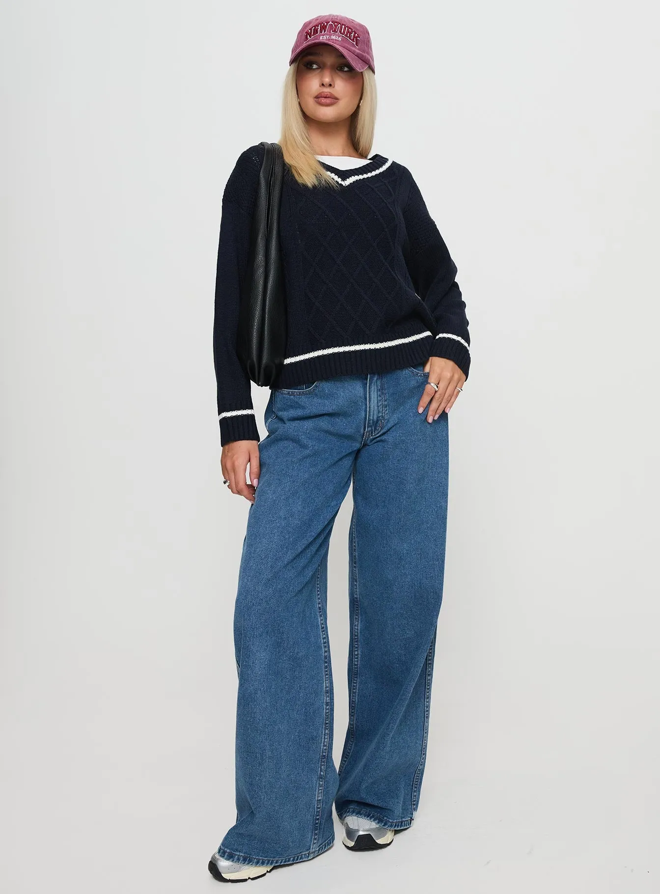 Covina V Neck Knit Sweater Navy sold by Princess Polly product image thumbnail 2