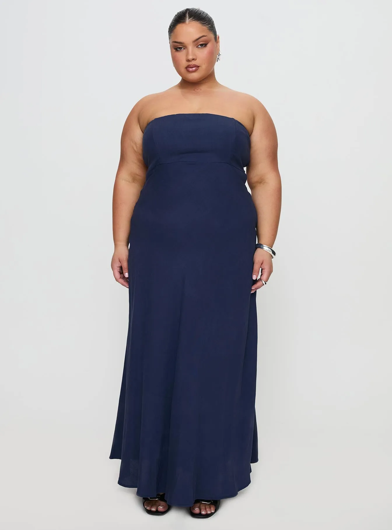 Yahir Strapless Maxi Dress Navy Curve sold by Princess Polly product image thumbnail 3