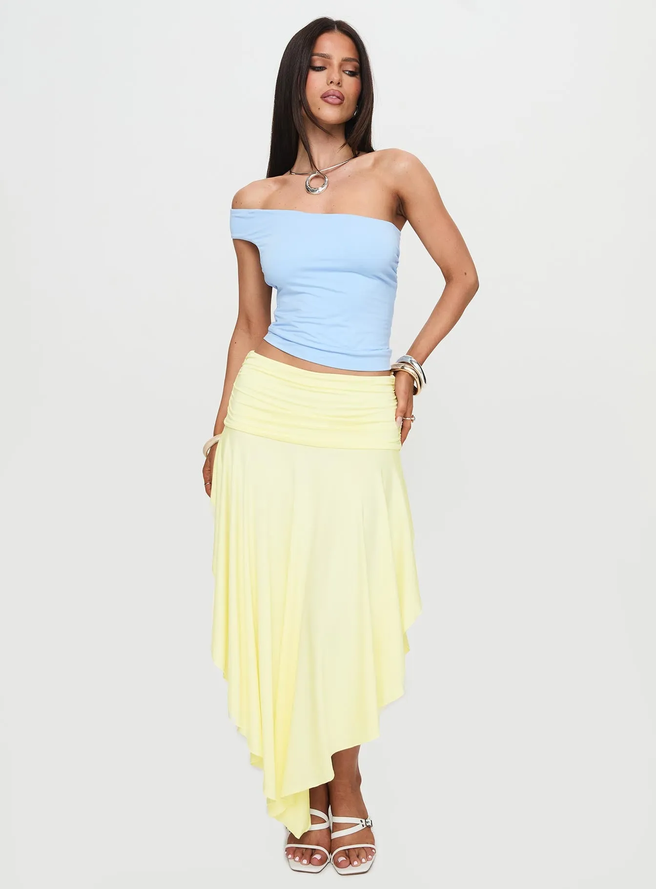 Symphonia Asymmetrical Midi Skirt Butter Yellow sold by Princess Polly product image thumbnail 3