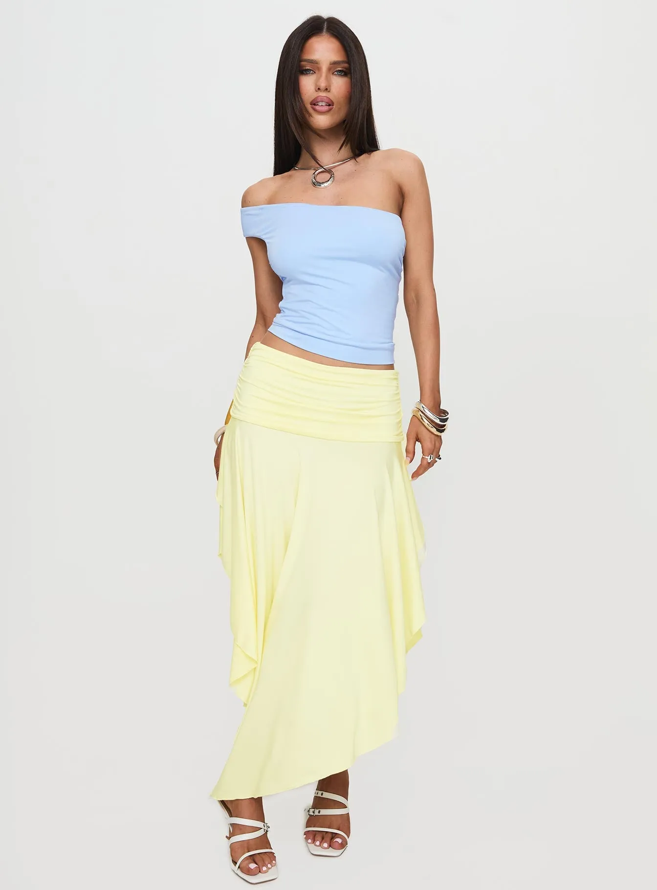 Symphonia Asymmetrical Midi Skirt Butter Yellow sold by Princess Polly product image thumbnail 2