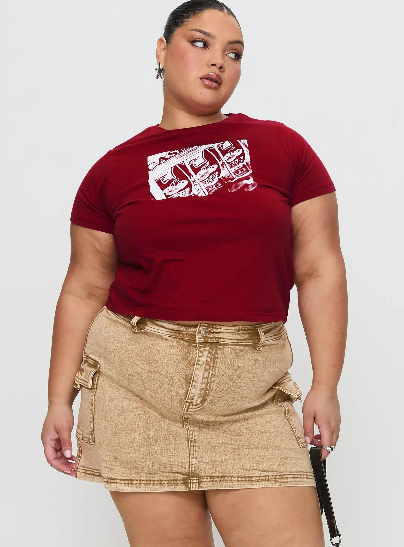 Velveta Low Rise Denim Skirt Camel Curve sold by Princess Polly product image thumbnail 2